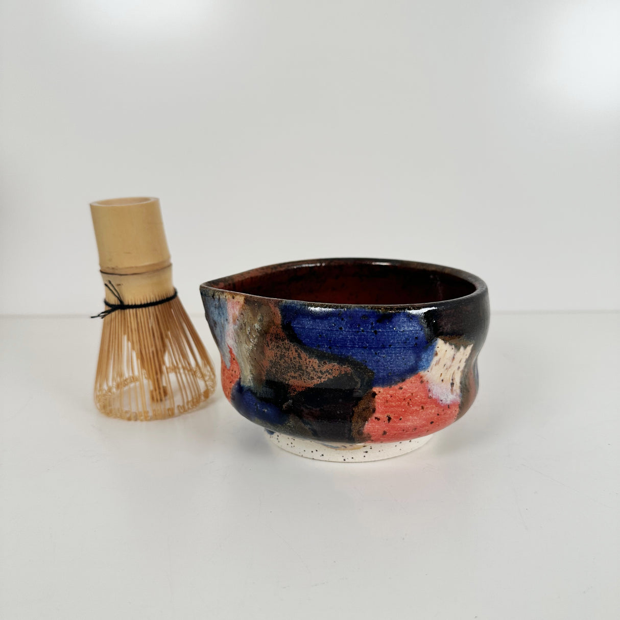 Deep Dark Watercolor Style Stoneware Matcha Bowl with Whisk | Madeleine Schmidt