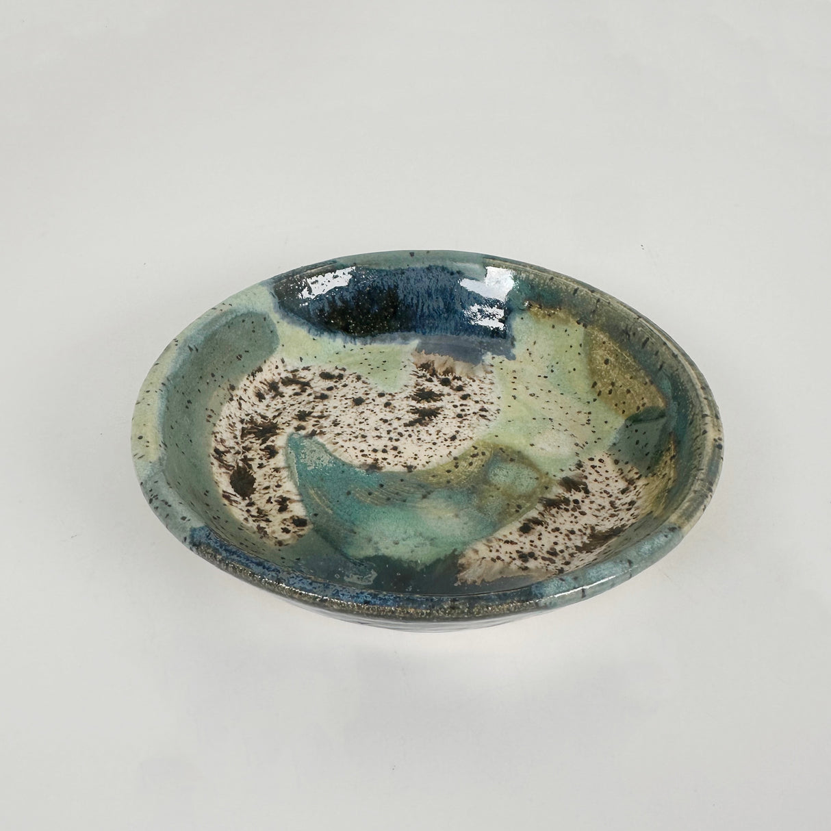 Winter Woods and Blue Green Speckled Stoneware Dishes | Madeleine Schmidt