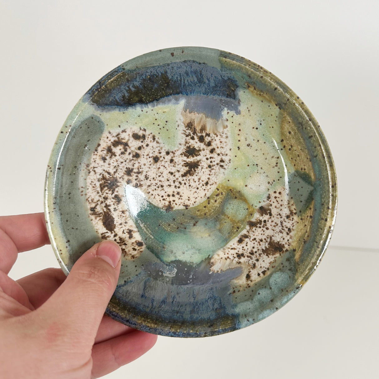 Winter Woods and Blue Green Speckled Stoneware Dishes | Madeleine Schmidt