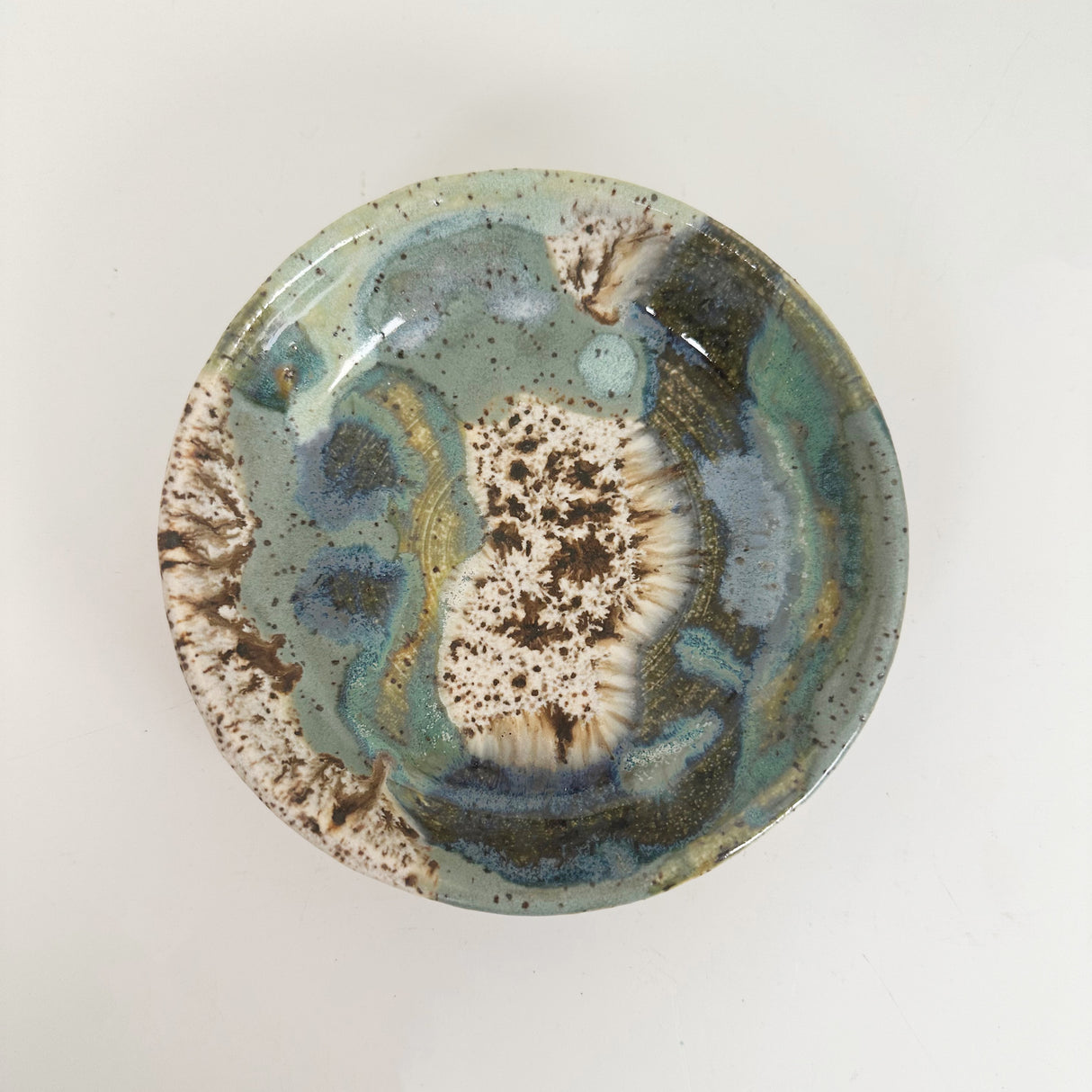 Winter Woods and Blue Green Speckled Stoneware Dishes | Madeleine Schmidt