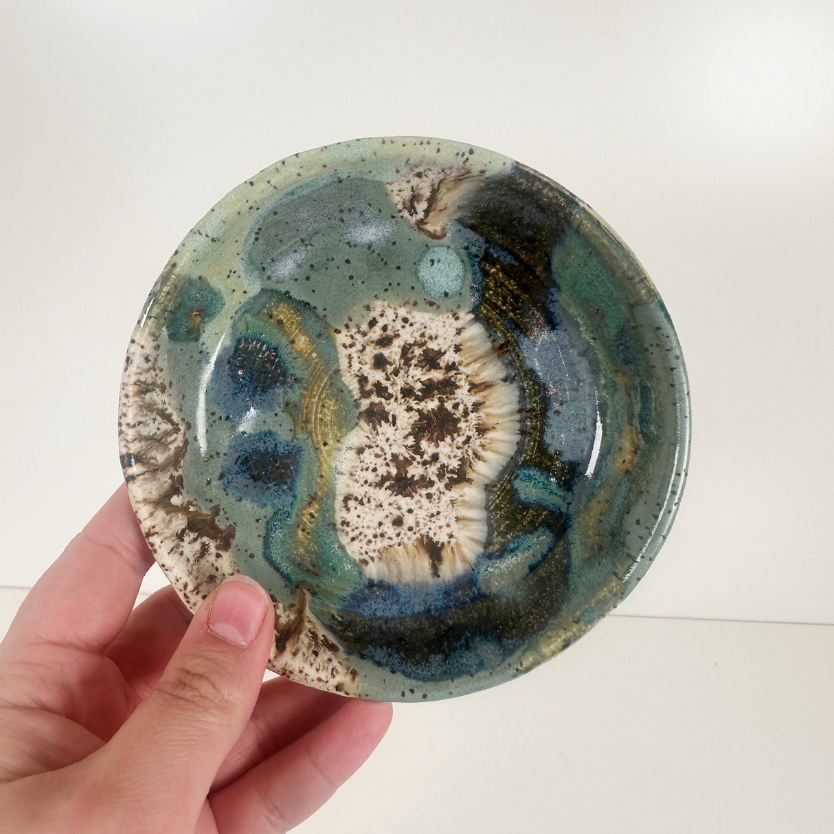Winter Woods and Blue Green Speckled Stoneware Dishes | Madeleine Schmidt