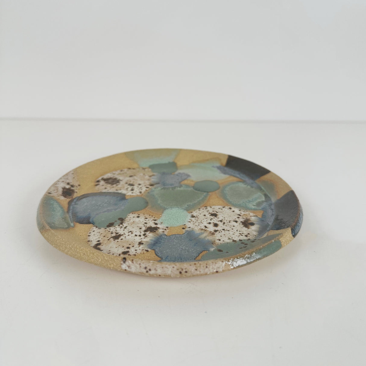 Winter Woods and Blue Green Speckled Stoneware Dishes | Madeleine Schmidt