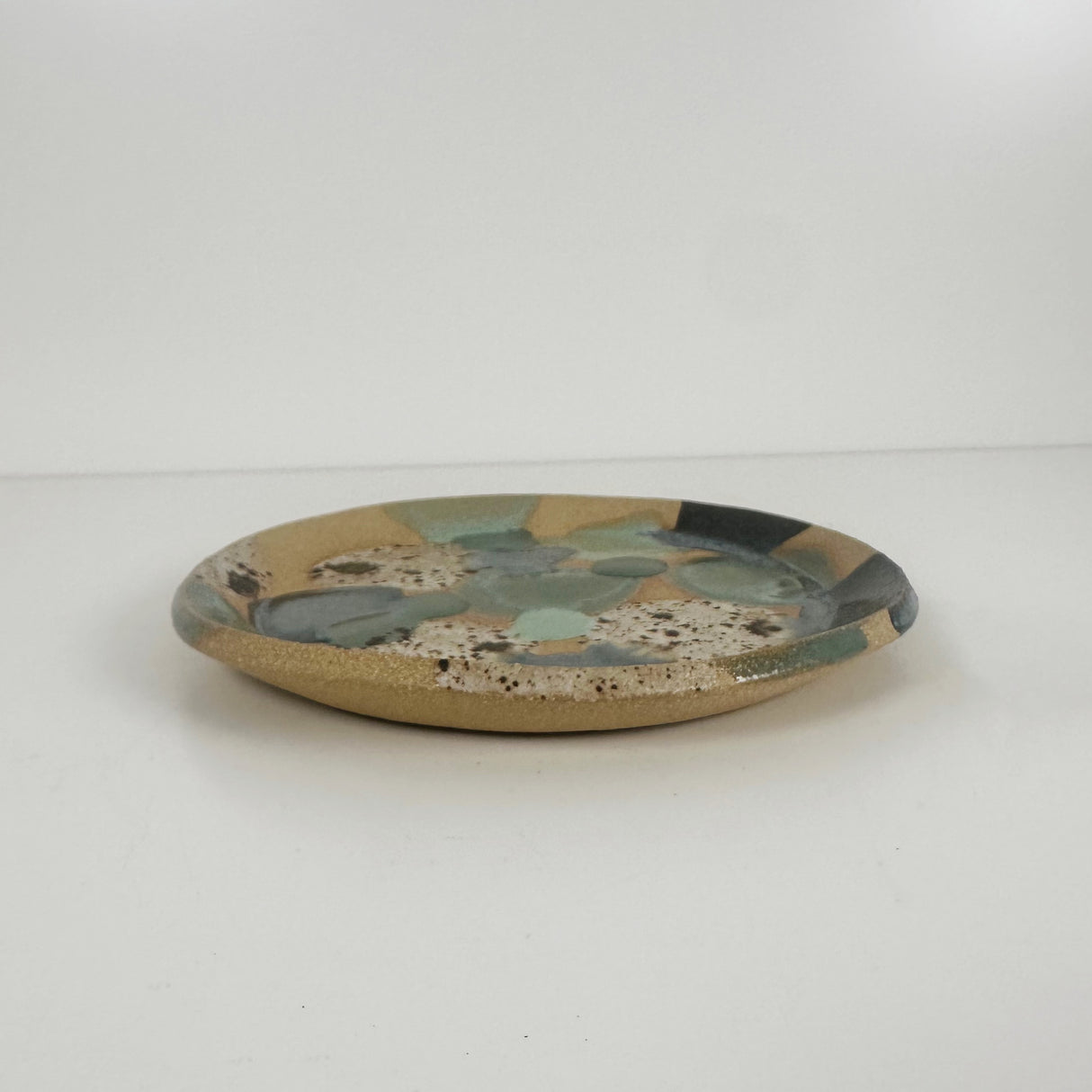 Winter Woods and Blue Green Speckled Stoneware Dishes | Madeleine Schmidt