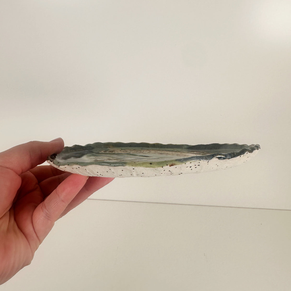 Winter Woods and Blue Green Speckled Stoneware Dishes | Madeleine Schmidt