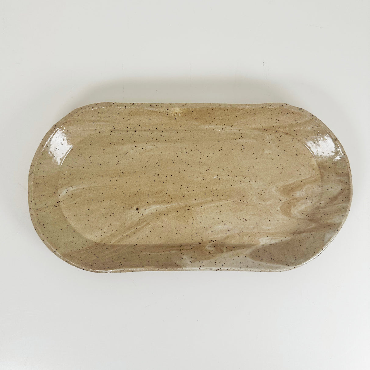 Oblong Marbled Sand Stoneware Tray | Madeleine Schmidt