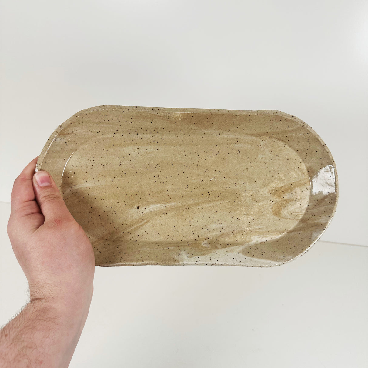 Oblong Marbled Sand Stoneware Tray | Madeleine Schmidt