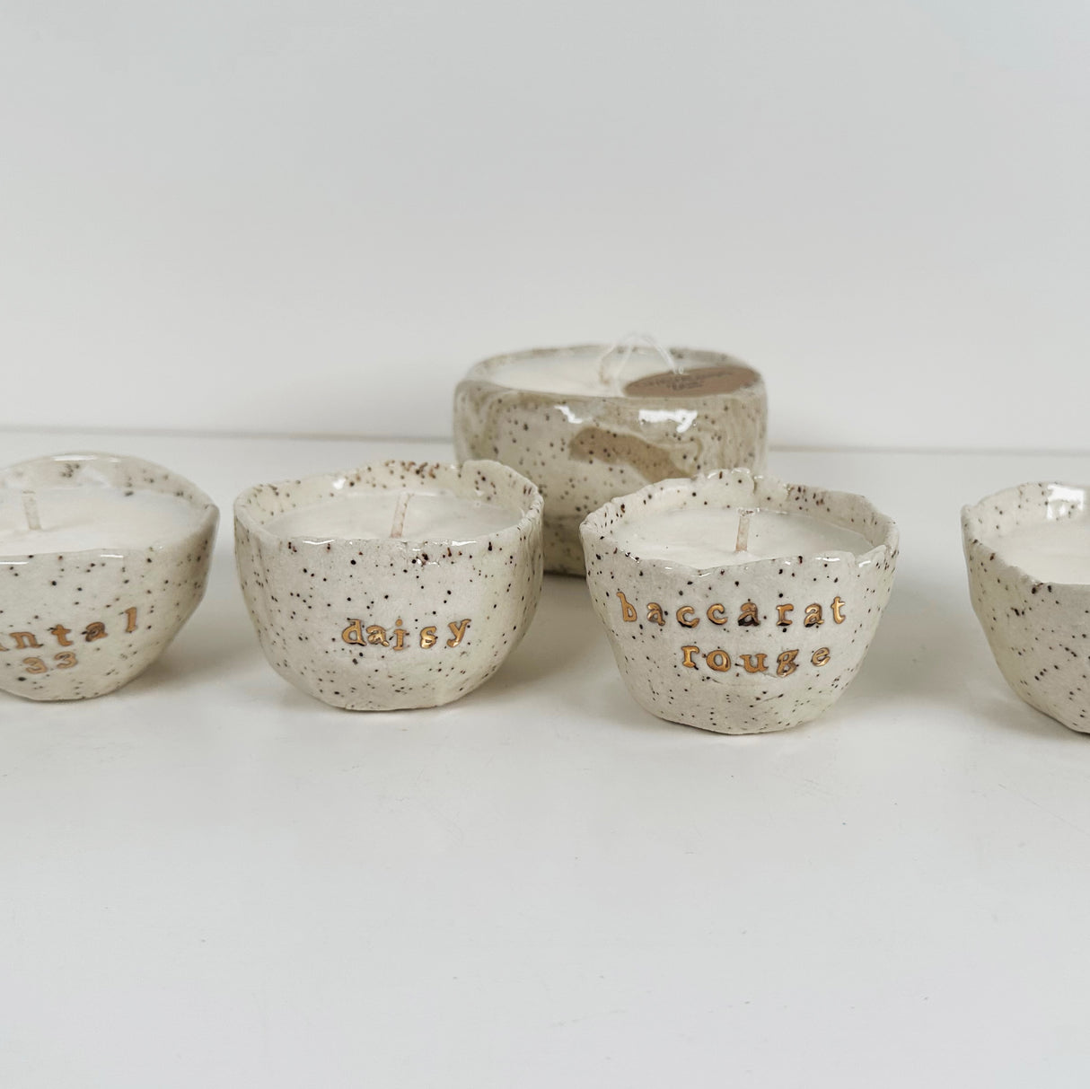 Speckled Stoneware Bowls Featuring 22k Gold and Designer Fragrances  | Madeleine Schmidt