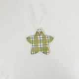 Hand Painted Green Plaid Star Ceramic Ornament | Terra Clay