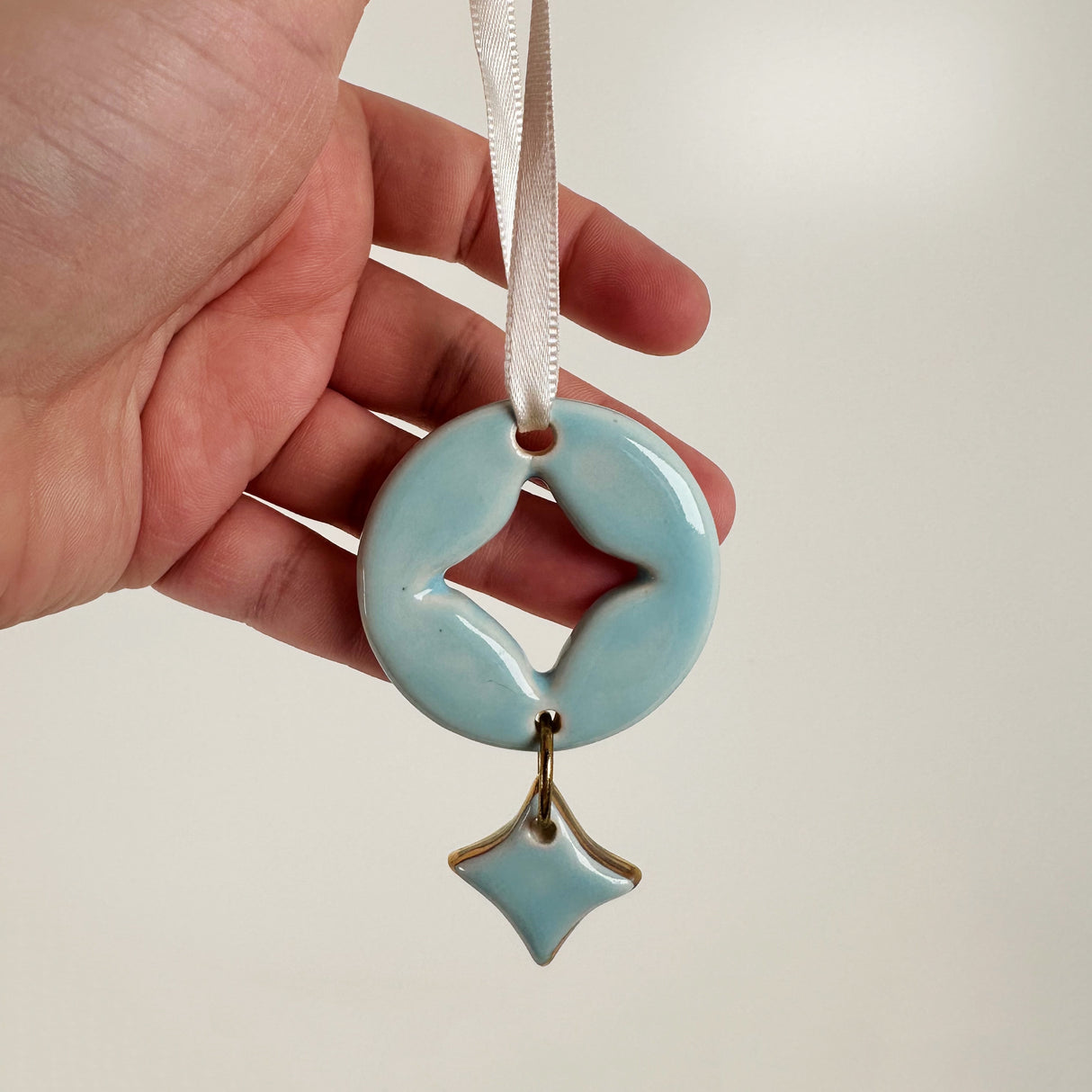 Hand Painted Diamond Cut Out Ceramic Ornament in Blue | Terra Clay