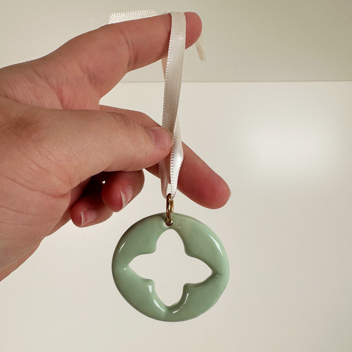 Hand Painted Diamond Cut Out Ceramic Ornament in Sea Foam Green | Terra Clay