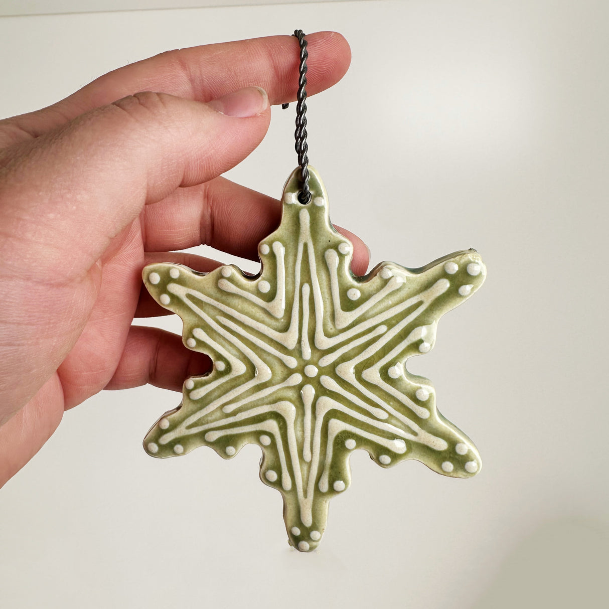Ceramic Green Star Snowflake Ornament | Once & Future Things