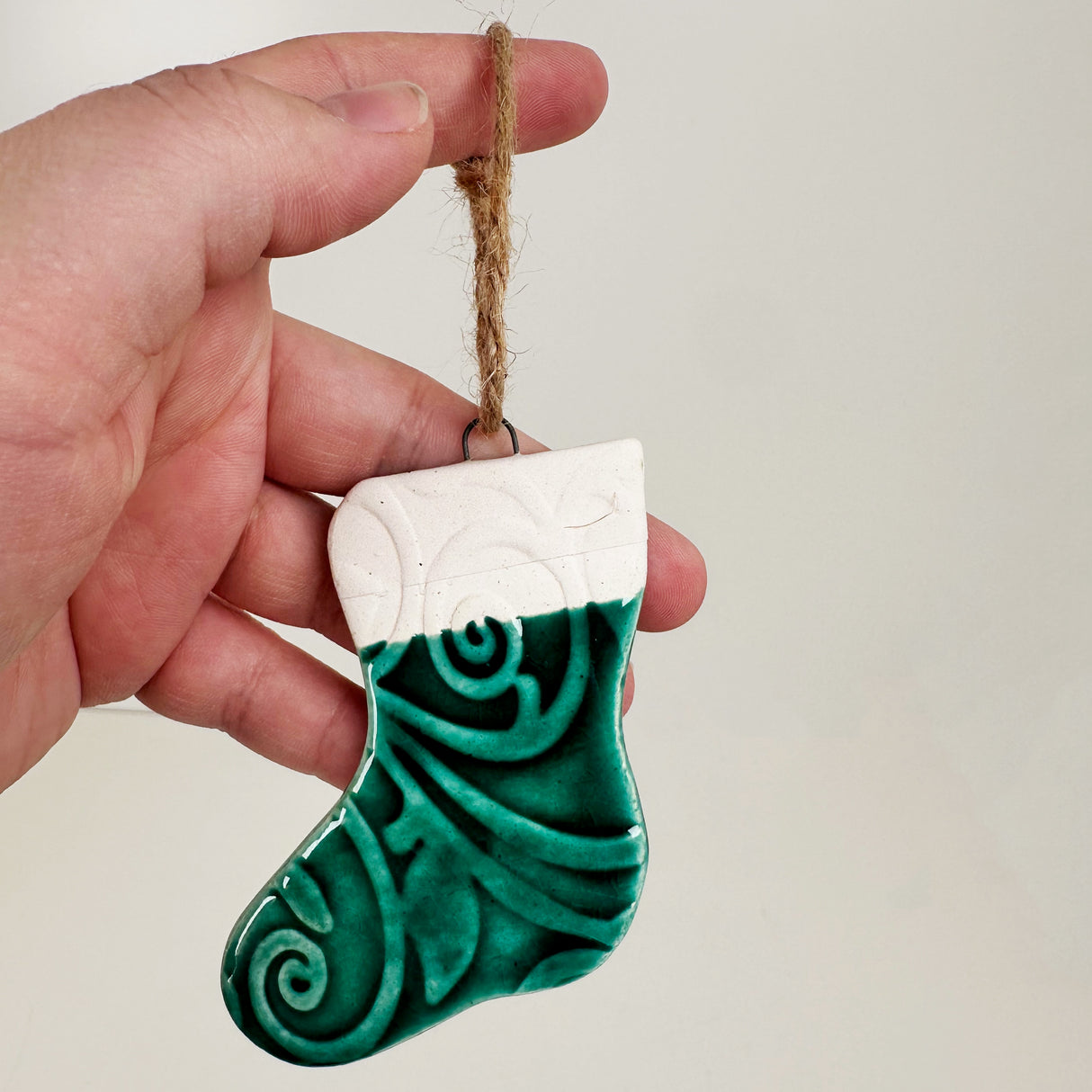 Ceramic Deep Green Stocking Ornament- B | Once & Future Things