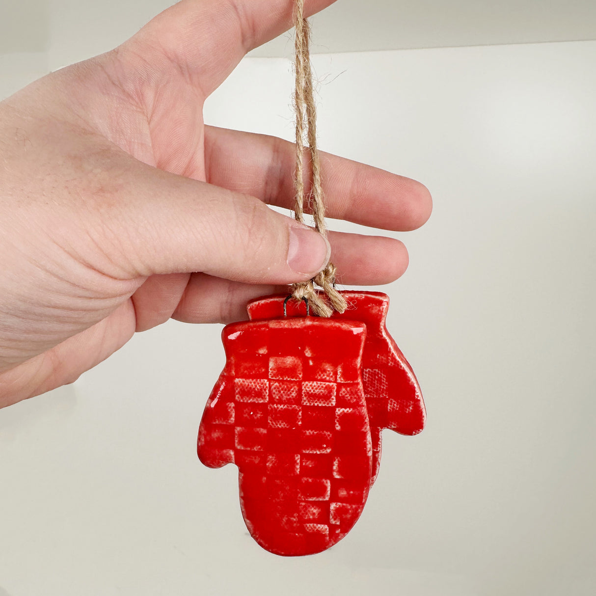 Ceramic Red Mitten Pair Ornament | Once & Future Things