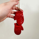 Ceramic Red Mitten Pair Ornament | Once & Future Things