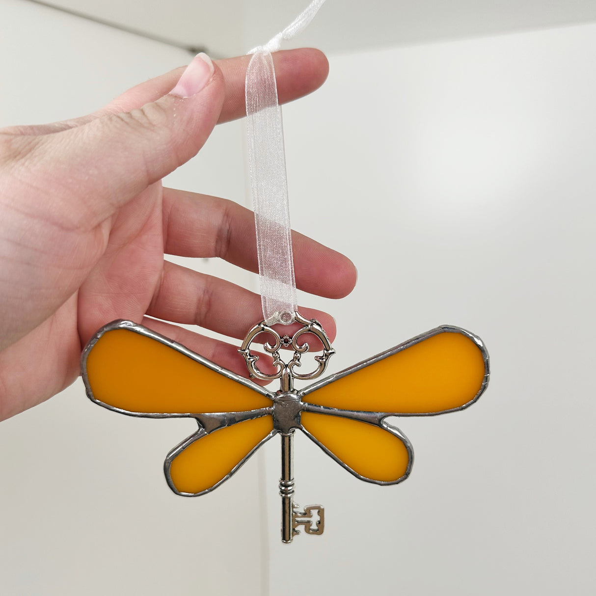 Yellow Skeleton Key Stained Glass Ornament | Art Glass by Anne