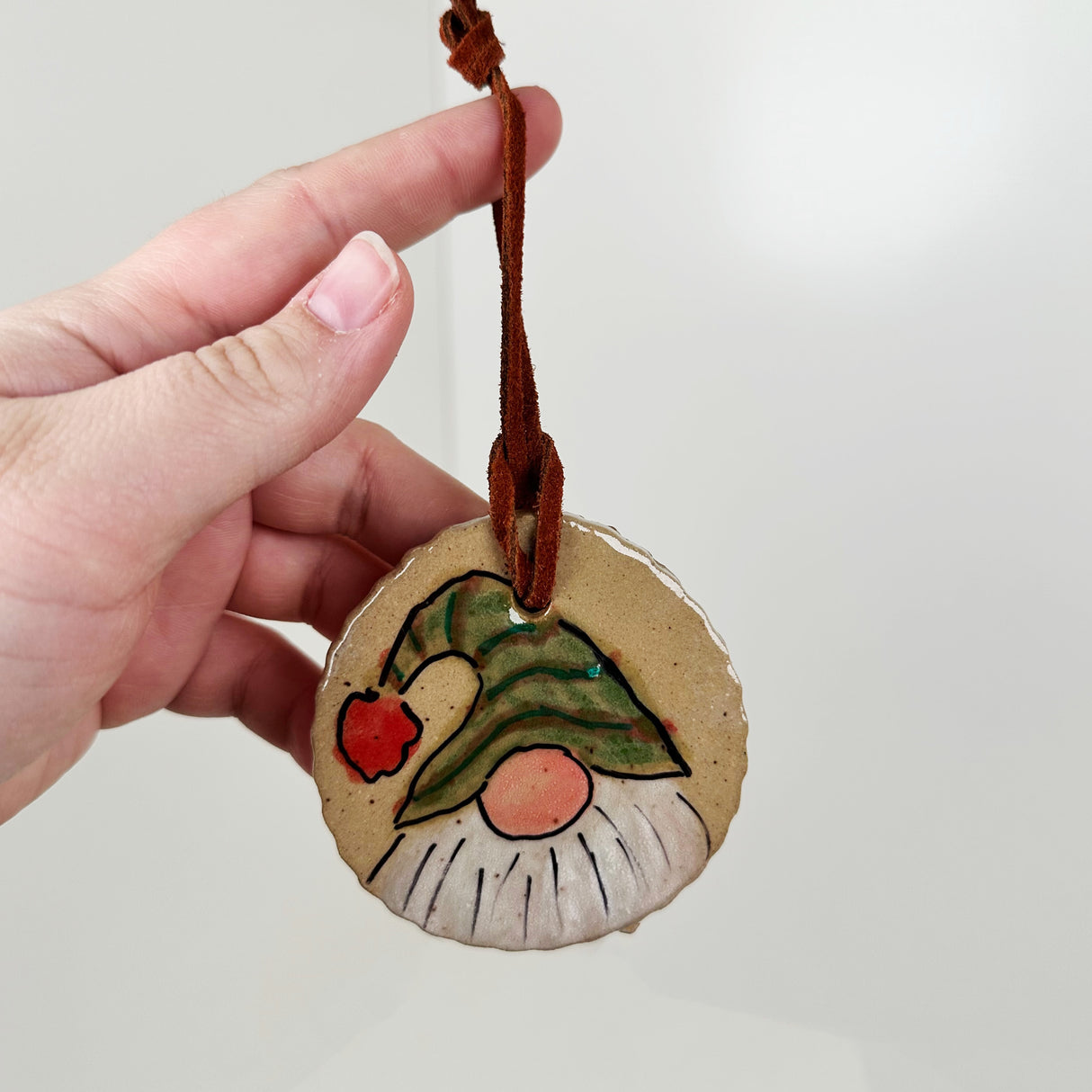 Hand Painted Ceramic Gnome Ornament- B | Triska Pottery