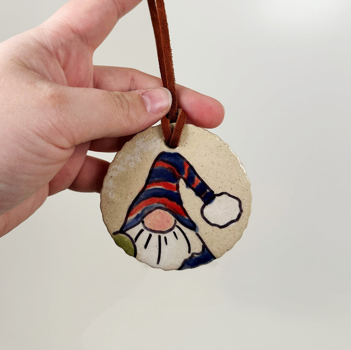 Hand Painted Ceramic Gnome Ornament- E | Triska Pottery