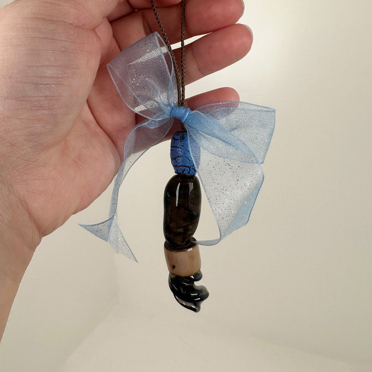 Blue Bow Ceramic Bead Ornament- D | Cera Stout