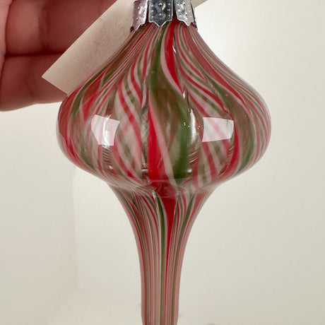 Red & Green Swirl Handblown Glass Ornament- A | Jay Slack