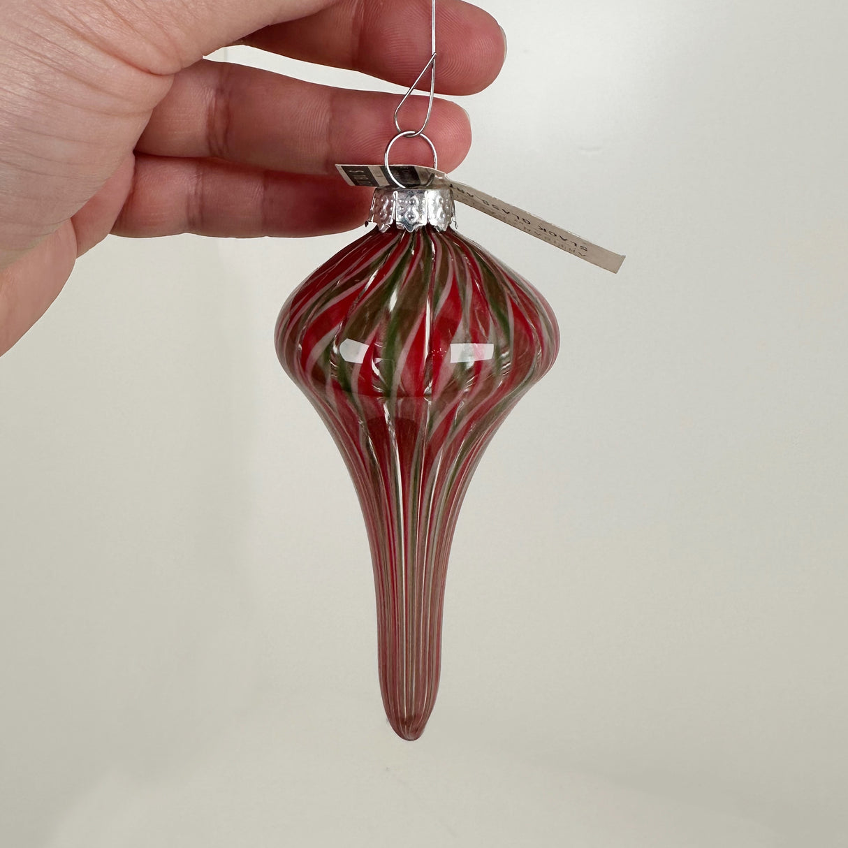 Red & Green Swirl Handblown Glass Ornament- D | Jay Slack