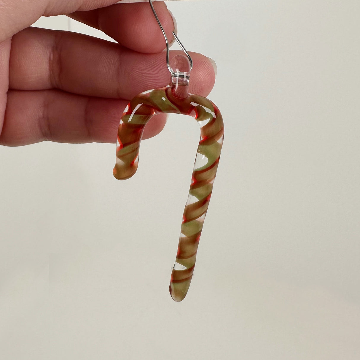 Handmade Mini Glass Red & Green Candy Cane Ornament | Jay Slack