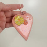 Pink Sparkle Heart Ornament- B | Lazy Clay Lady