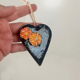 Black Sparkle Heart Ornament- A | Lazy Clay Lady