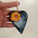 Black Sparkle Heart Ornament- B | Lazy Clay Lady