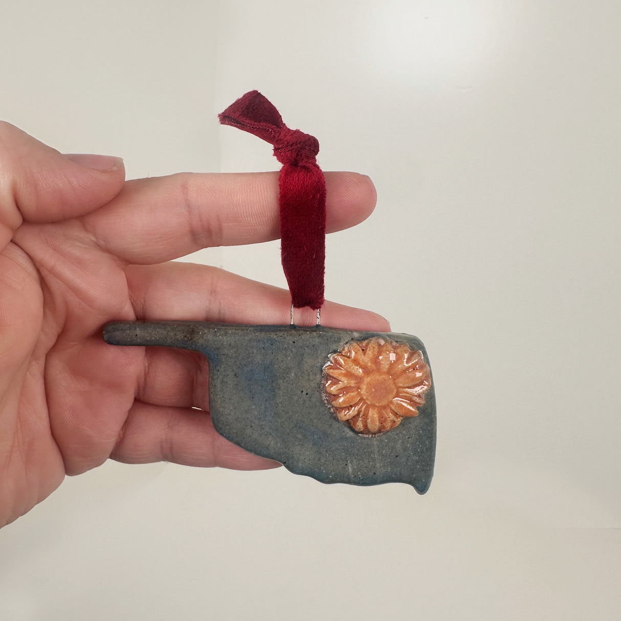 Deep Blue Oklahoma Shaped Ornament with Flower- A | Lazy Clay Lady