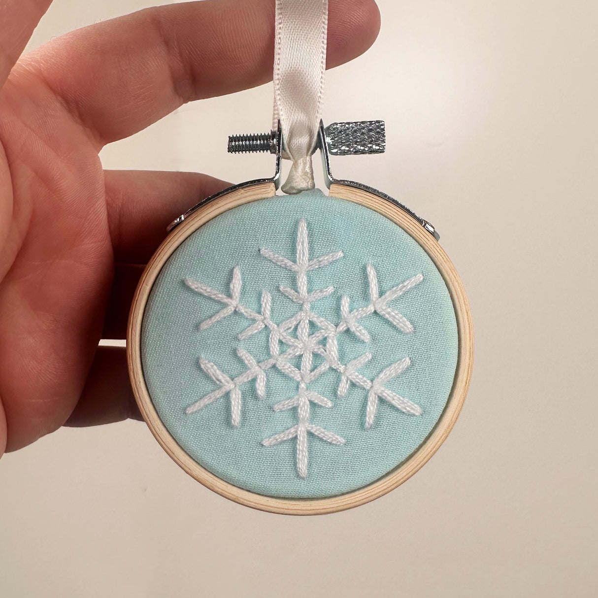 Embroidery Hoop Ornament with Embroidered Snowflake- A | Dangit Design