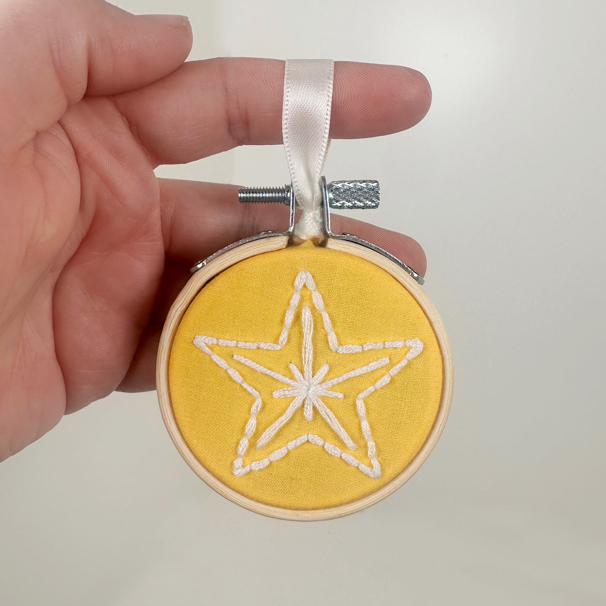 Embroidery Hoop Ornament with Embroidered Star- B | Dangit Design