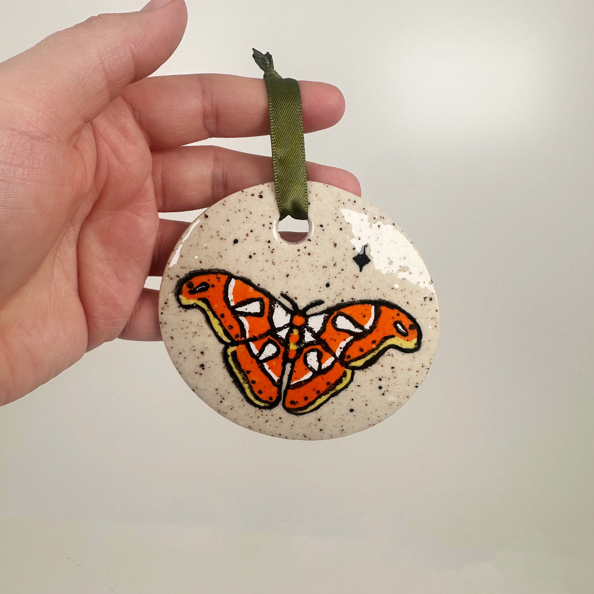 Speckled Orange Butterfly Ceramic Ornament | Dangit Design