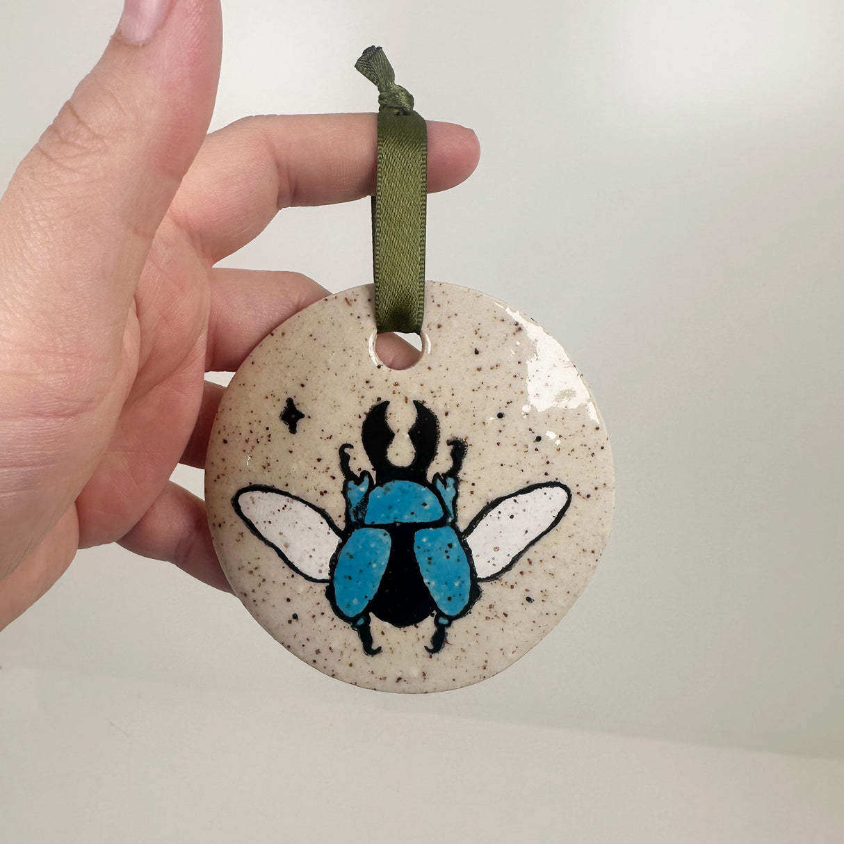 Speckled Blue Beetle Ceramic Ornament | Dangit Design