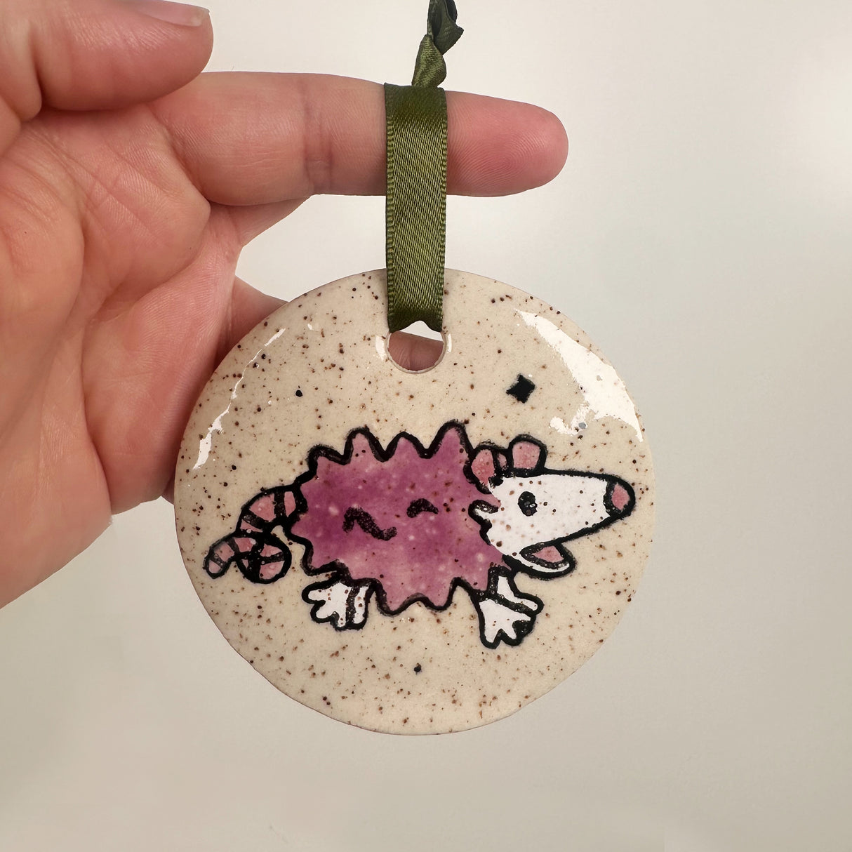 Speckled Purple Opossum Ceramic Ornament | Dangit Design