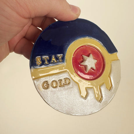 Protest "Stay Gold" Ceramic Tulsa Ornament | Bunnyfoot Pottery