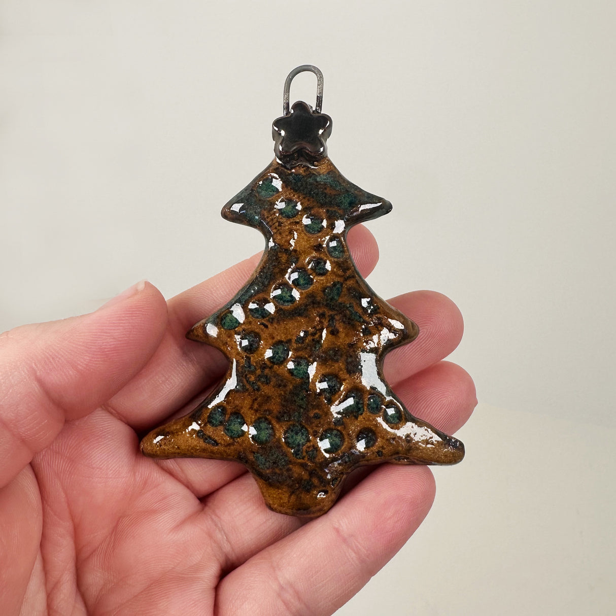 Golden Brown & Green Skinny Tree Ornament | Bunnyfoot Pottery