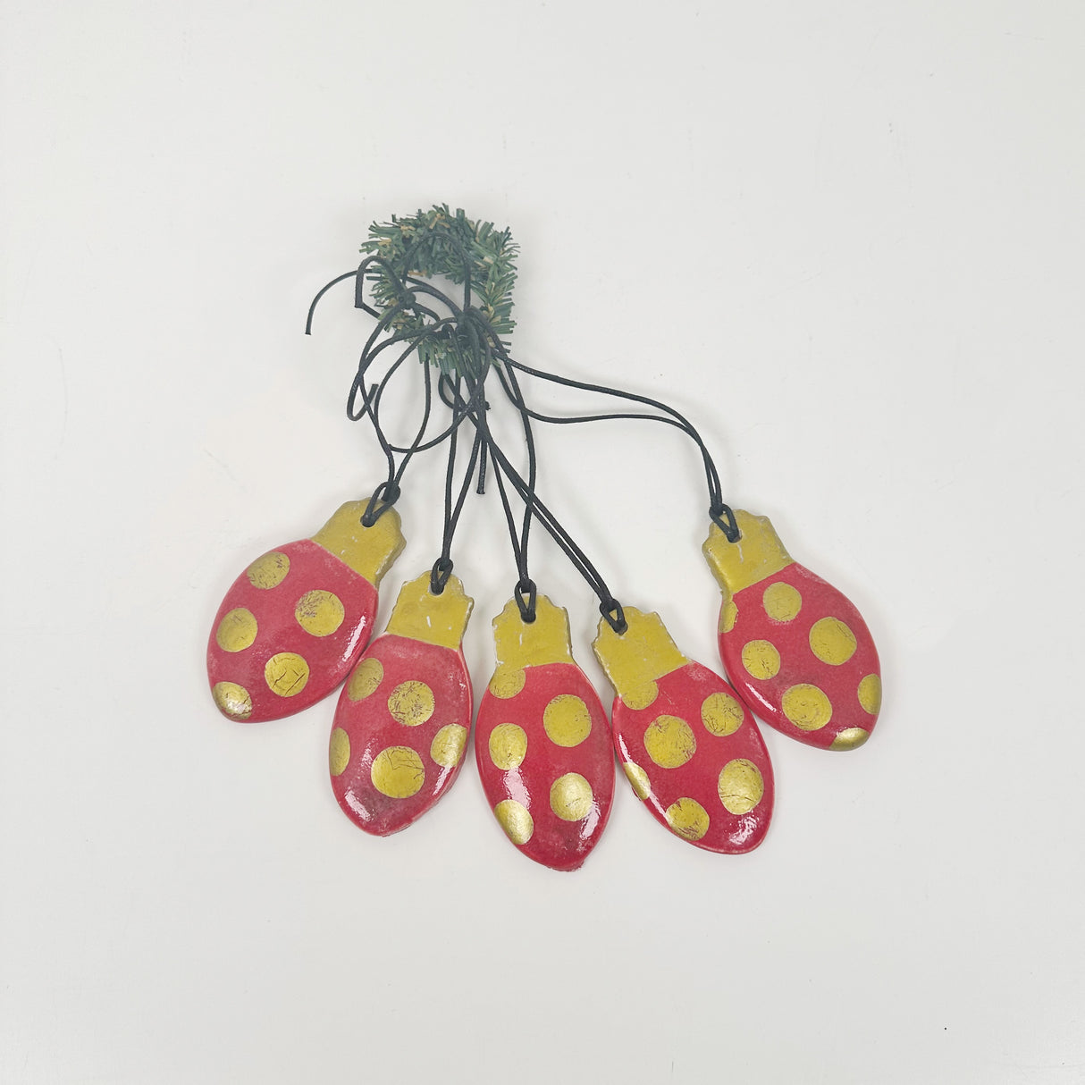 Red Polka Dot Christmas Light Bulb Ornaments- Set of Five | Lisa Goldfarb
