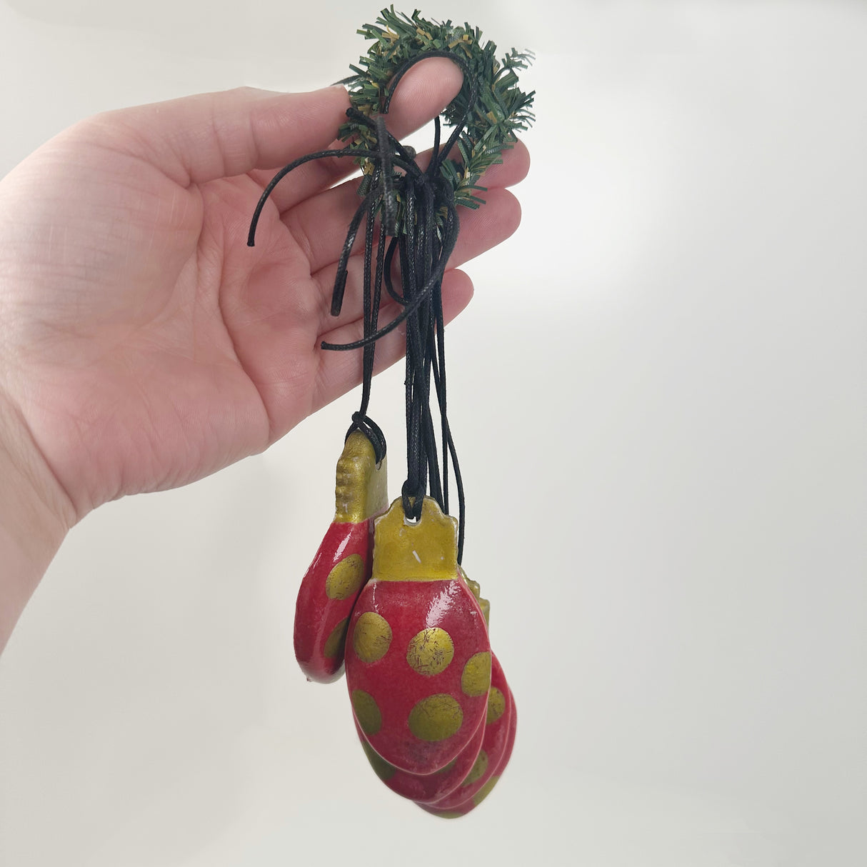Red Polka Dot Christmas Light Bulb Ornaments- Set of Five | Lisa Goldfarb