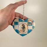 Pin Up Girl Blue Check Heart Ceramic Ornament | Shop Maranda