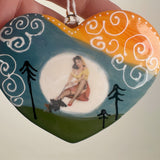 Pin Up Girl Blue & Orange Heart Ceramic Ornament | Shop Maranda