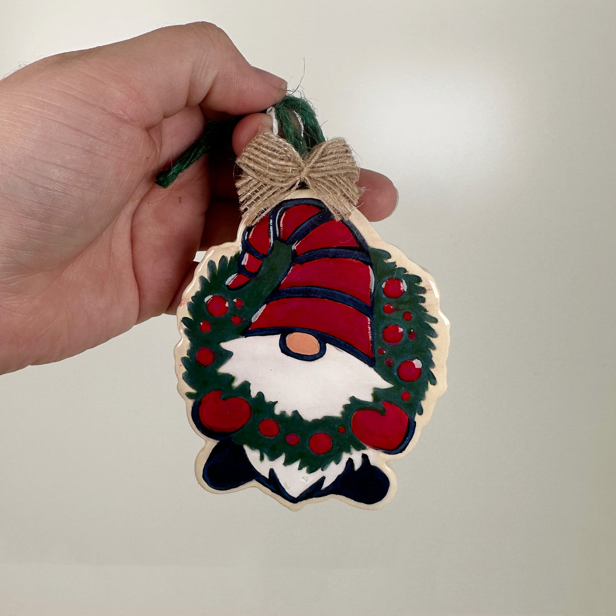 Gnome with Wreath Ceramic Ornament | Sherry Strickland