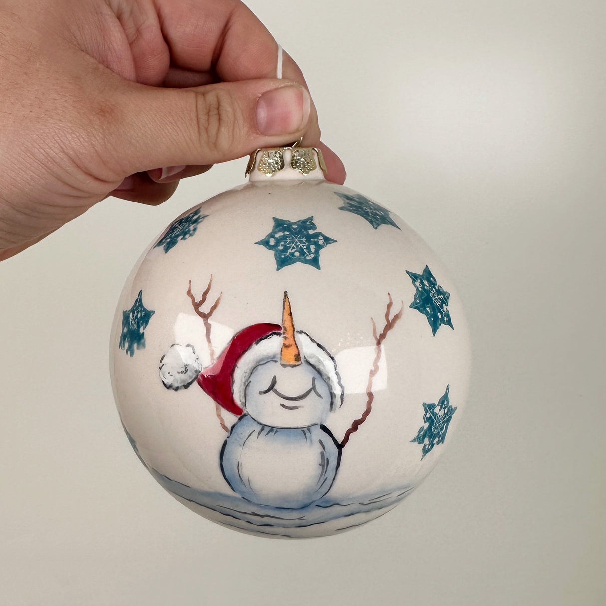 Snowman & Snowflake Ceramic Globe Ornament | Sherry Strickland
