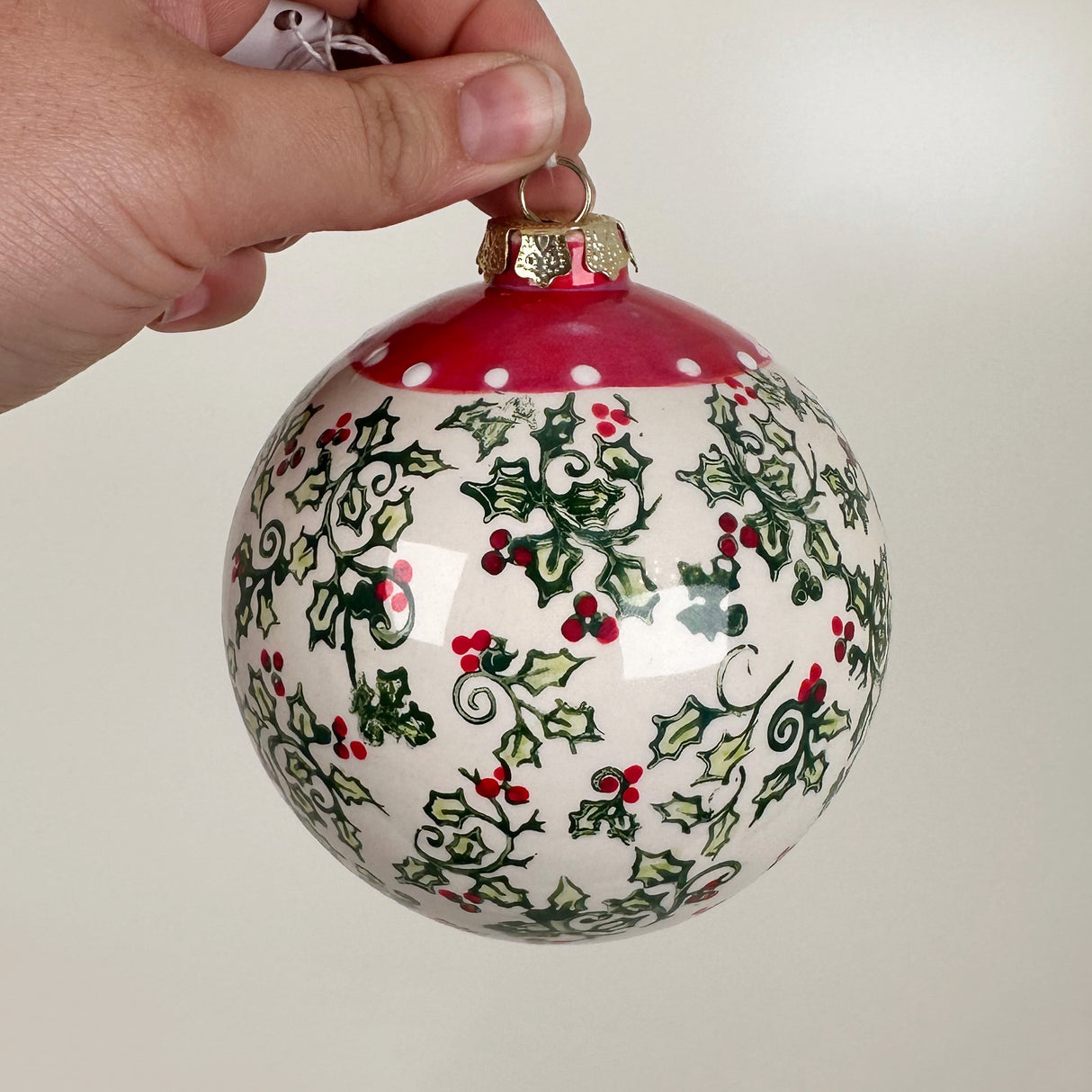 Holly Ceramic Globe Ornament | Sherry Strickland