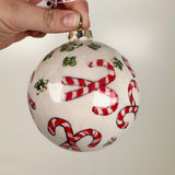 Candy Cane & Holly Ceramic Globe Ornament | Sherry Strickland