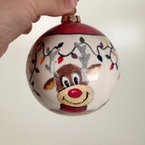 Reindeer & Christmas Lights Ceramic Globe Ornament | Sherry Strickland