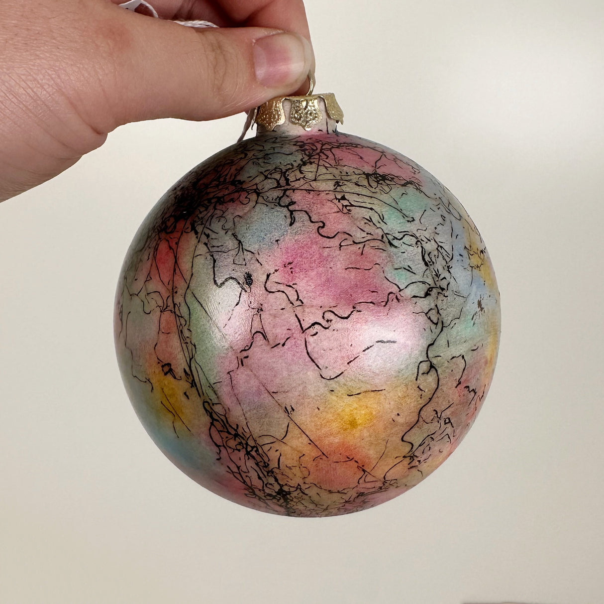 Rainbow Ceramic Globe Ornament with Horsehair Details | Sherry Strickland