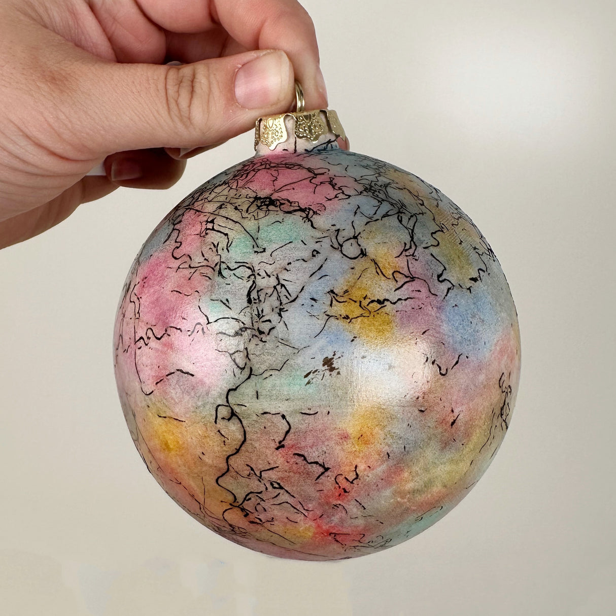 Rainbow Ceramic Globe Ornament with Horsehair Details | Sherry Strickland