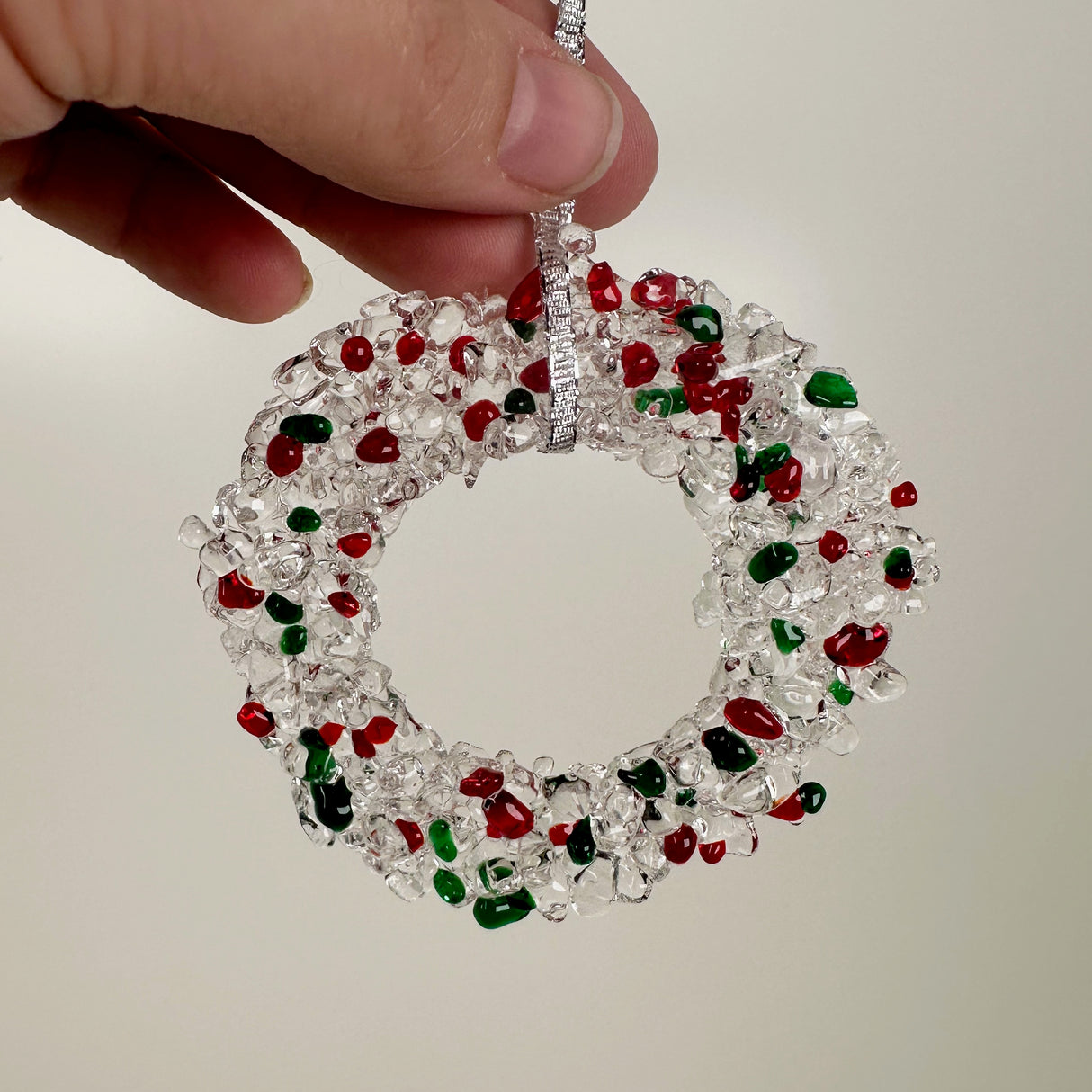 Red & Green Fused Glass Wreath Ornament | Figments of Imagination