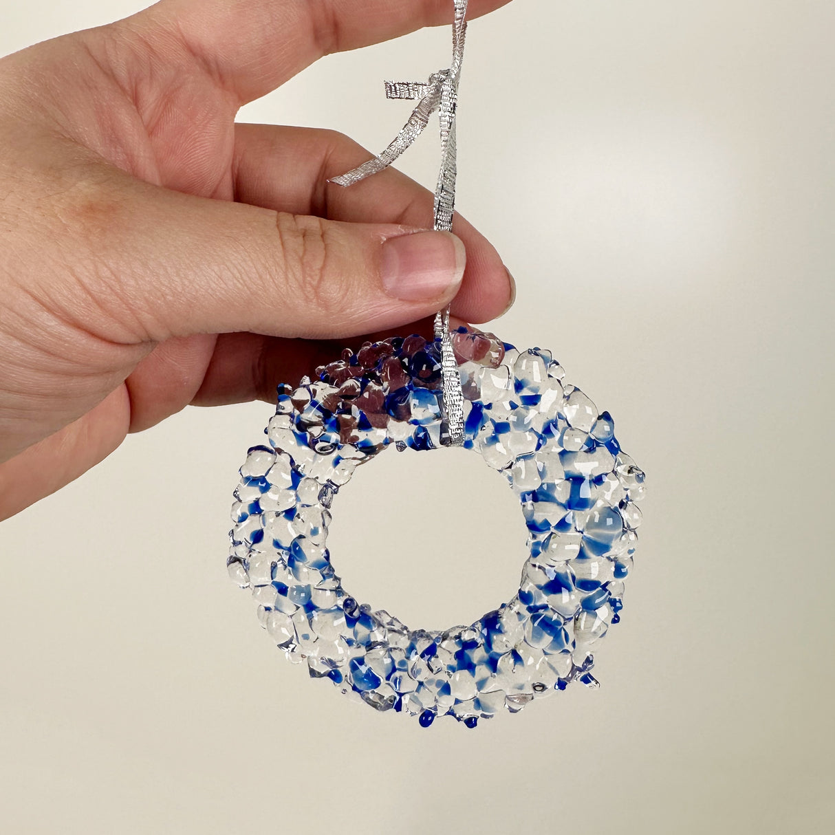 Medium Blue Fused Glass Wreath Ornament | Figments of Imagination