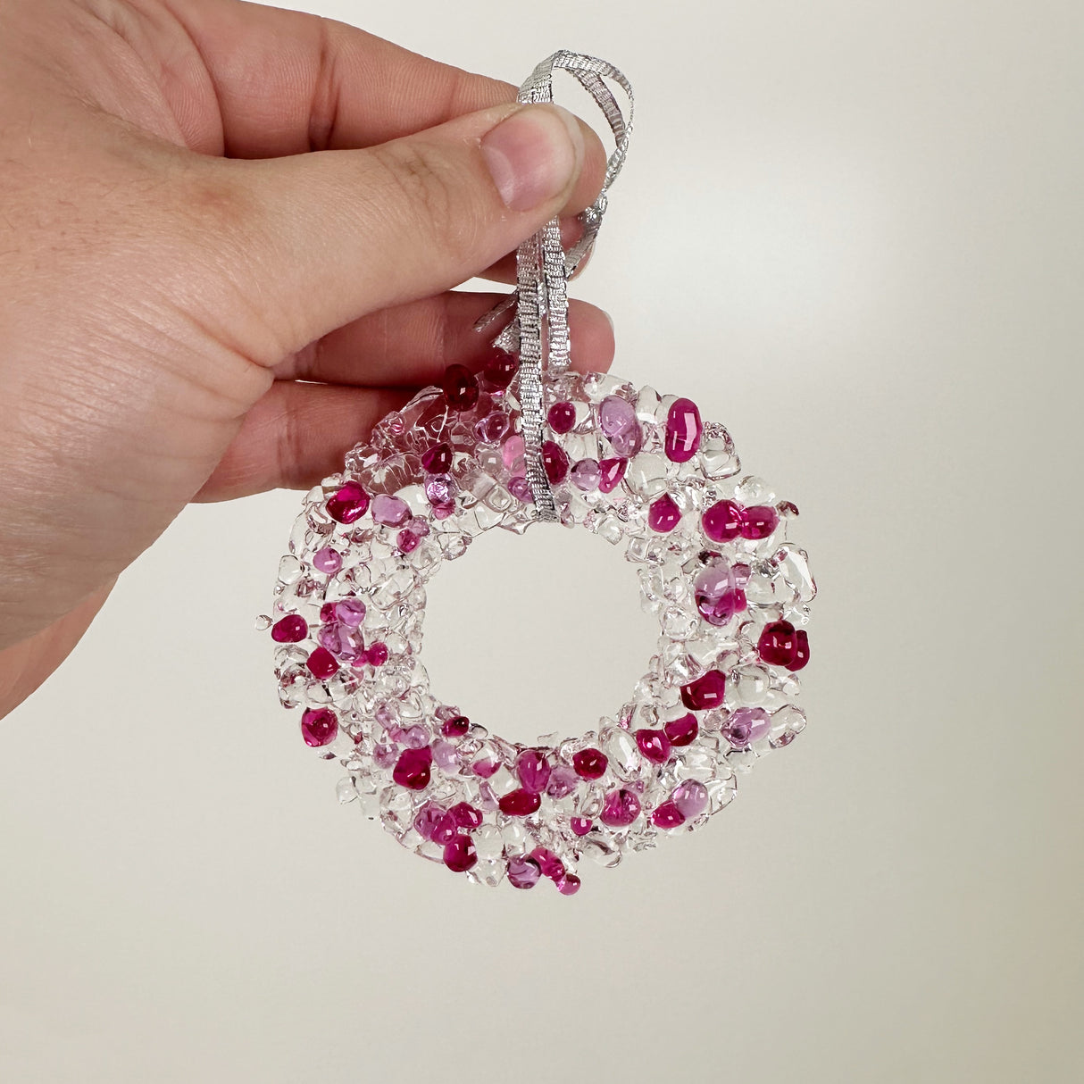 Dark Pink Fused Glass Wreath Ornament | Figments of Imagination